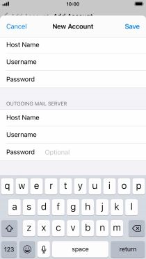 Press Password and key in the password for your email account. Please note that if you're using Vodafone's outgoing server, leave the password field empty.