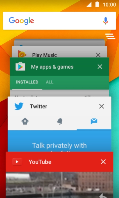 To end one running application, slide your finger right on the required application.