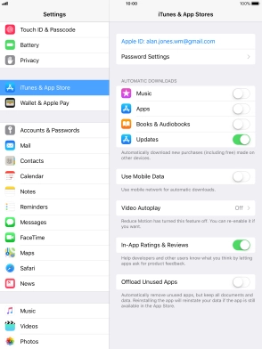 Press the indicator next to the required content type to turn the function on or off.