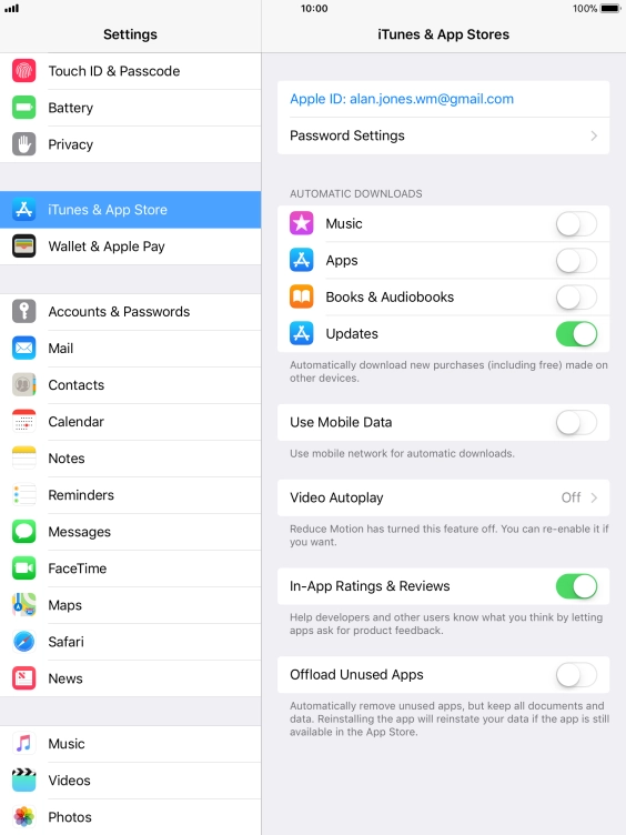 Press the indicator next to the required content type to turn the function on or off.