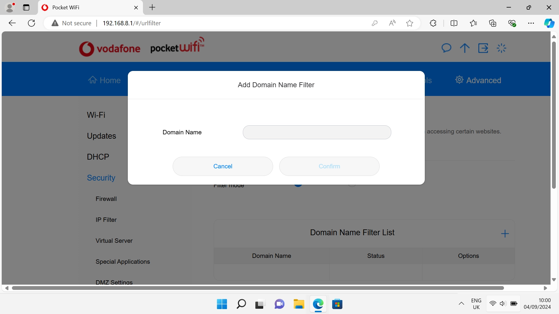 Click the field next to 