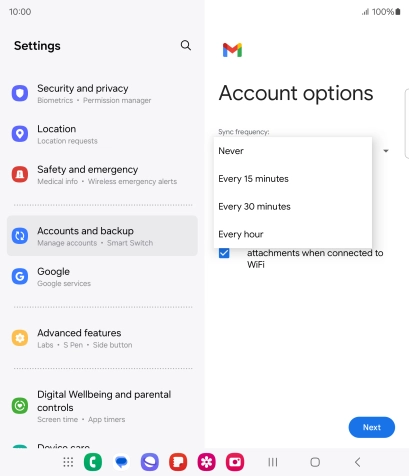 Press the required setting.