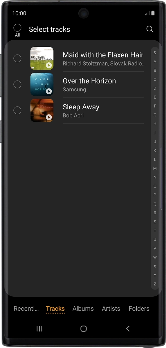 On your phone: Press the required audio files  to select them.