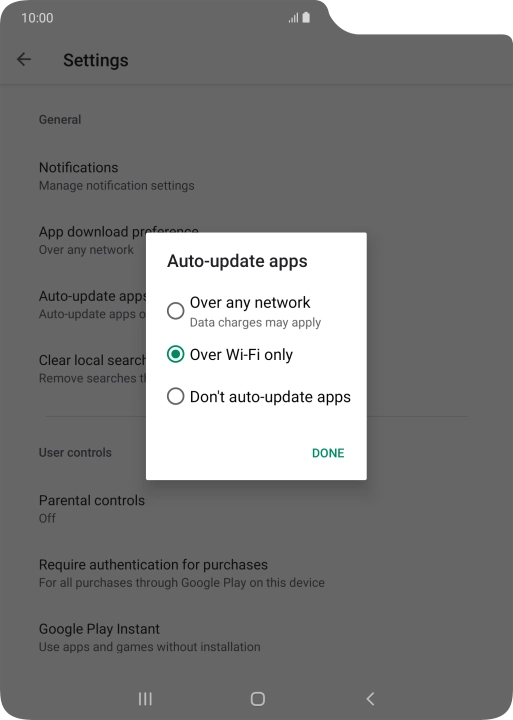 To turn on automatic update of apps using mobile network, press Over any network. To turn on automatic update of apps using mobile network, press Over any network.