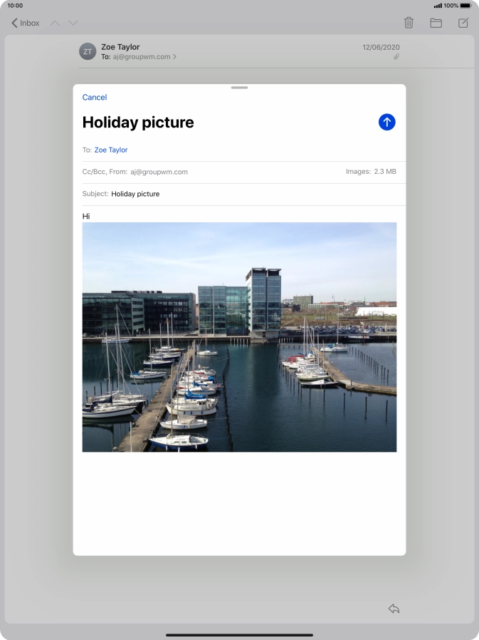 Press the send icon when you've finished your email message.