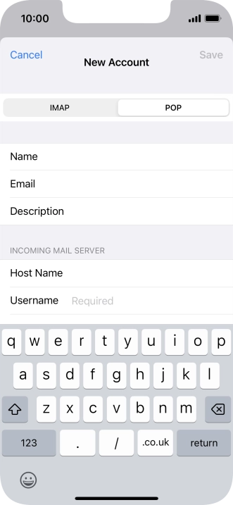 Press Username and key in the username for your email account.