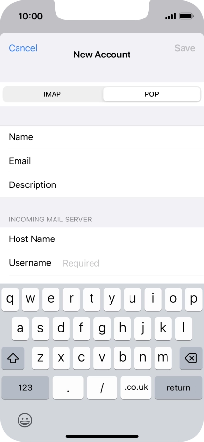 Press Username and key in the username for your email account.