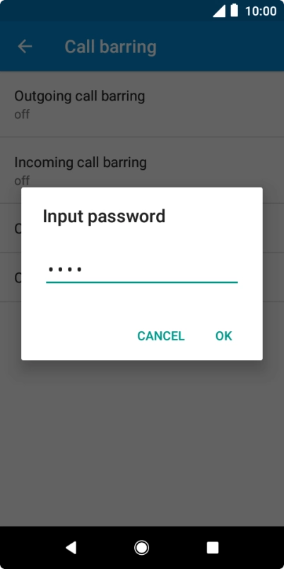 Key in your barring password and press OK. The default barring password is 0000.