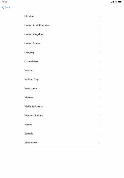 Press the required country or area.