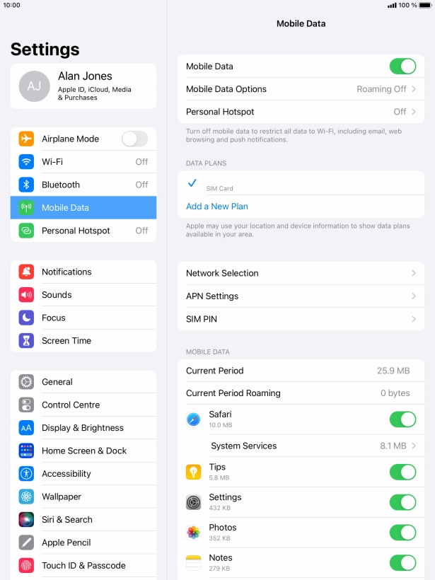 Press Mobile Data Options.