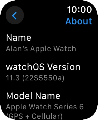 The software version of your Apple Watch is displayed below watchOS Version.