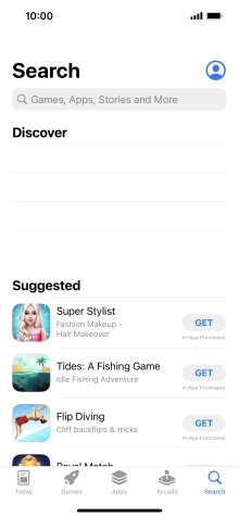 Press the search field and key in the name or subject of the required app.