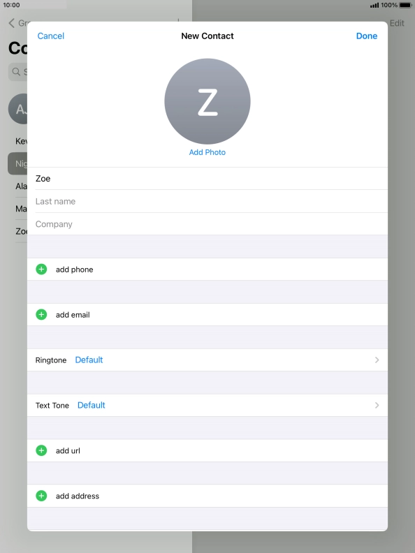 Press Last name and key in the last name.