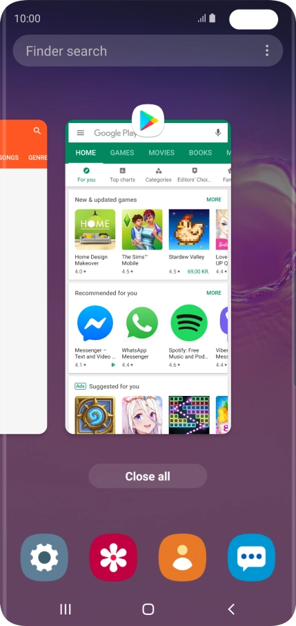 To end one running application, slide your finger upwards on the required application.
