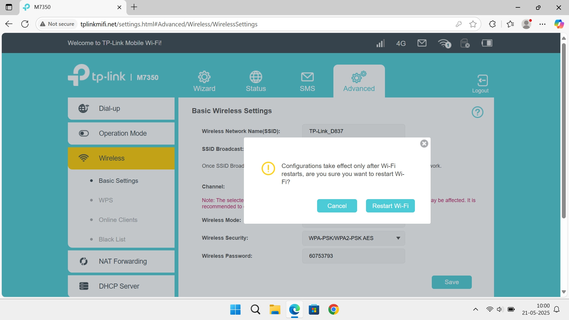 Click Restart Wi-Fi.