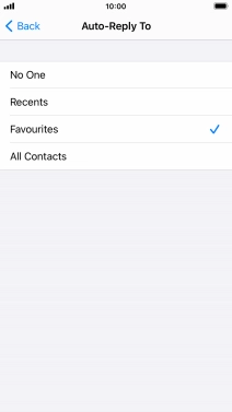 Press the required setting to select which contacts should automatically be notified that Do Not Disturb While Driving is turned on.