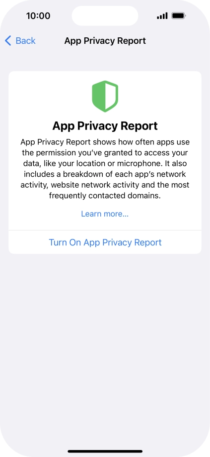 Press Turn On App Privacy Report to turn on the function.