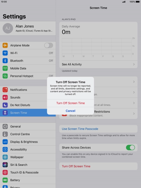 Press Turn Off Screen Time.