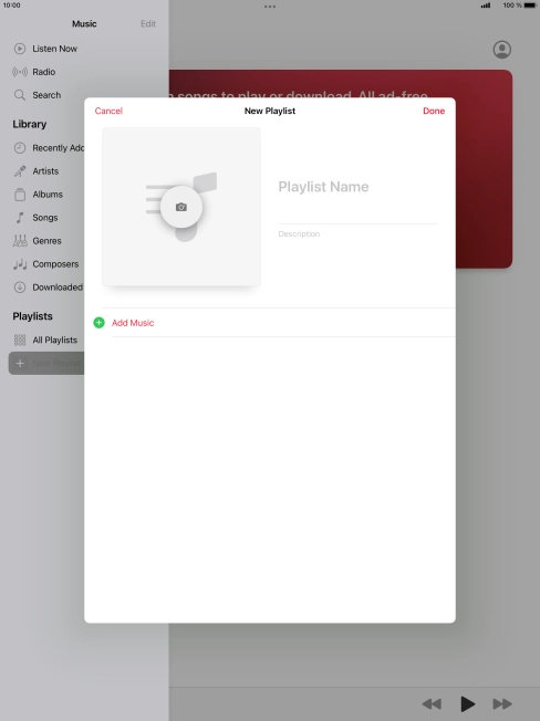Press the text input field and key in a name for the playlist.
