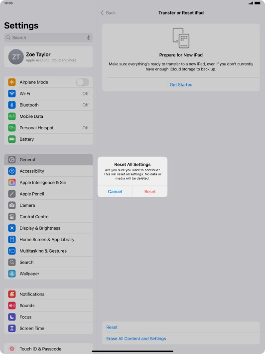 Press Reset. Wait a moment while the factory default settings are restored. Follow the instructions on the screen to set up your tablet and prepare it for use.