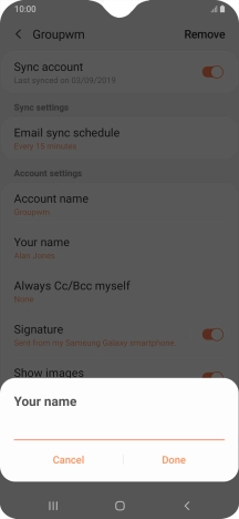 Key in the required sender name and press Done.