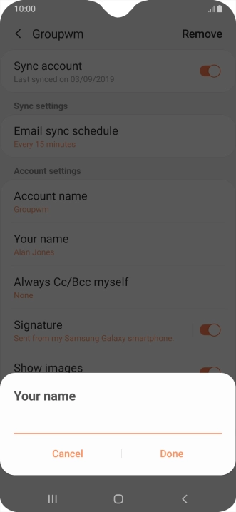 Key in the required sender name and press Done.