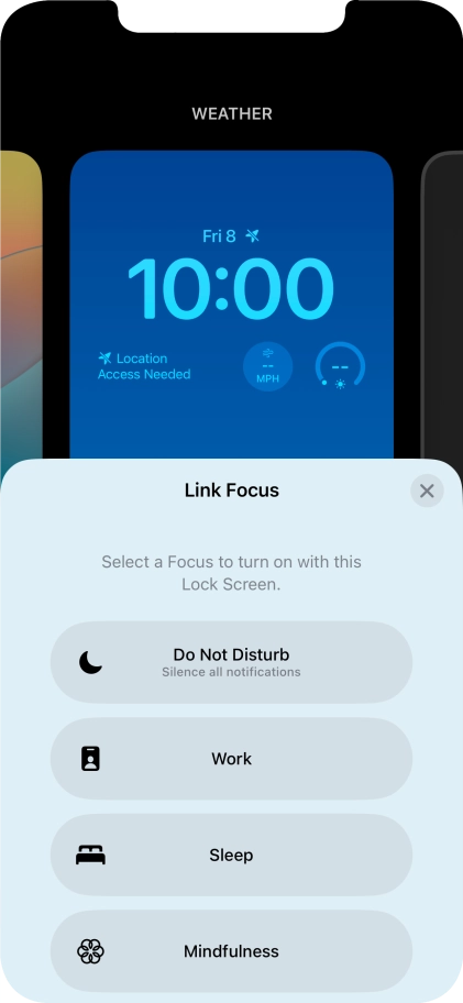 Press the required focus mode.