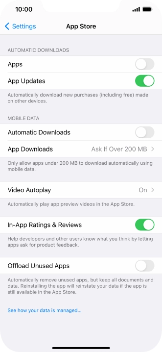Press the indicators next to the required content types to turn the function on or off.