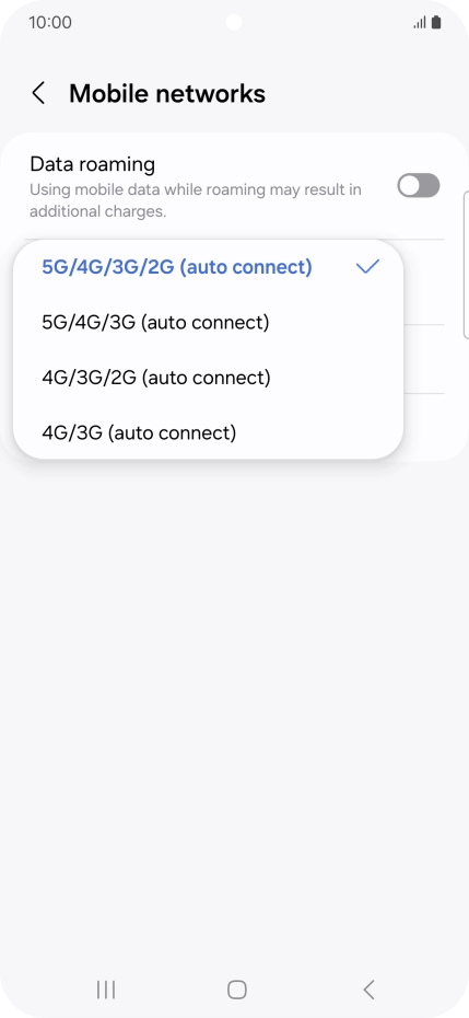 Press the required network mode.