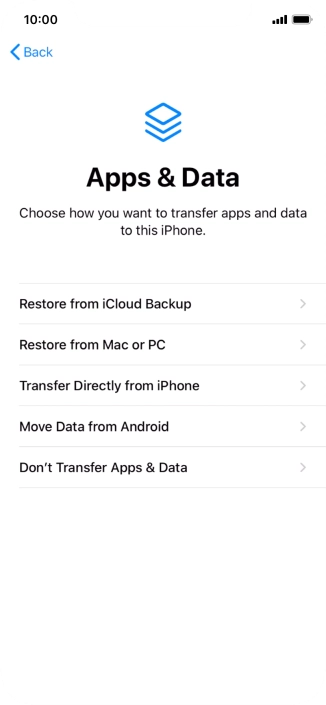 Press Don't Transfer Apps & Data and follow the instructions on the screen to finish the activation.
