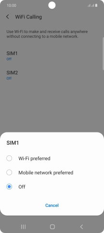 Press the required setting.