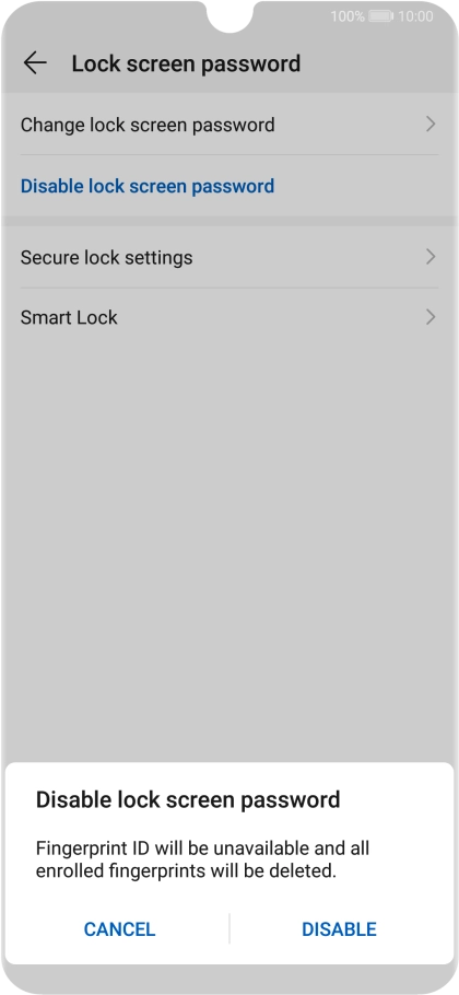 Key in the current phone lock code and press DISABLE.