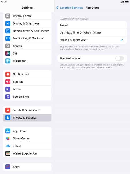 Press the required setting to turn the function on or off. Press the required setting to turn the function on or off.