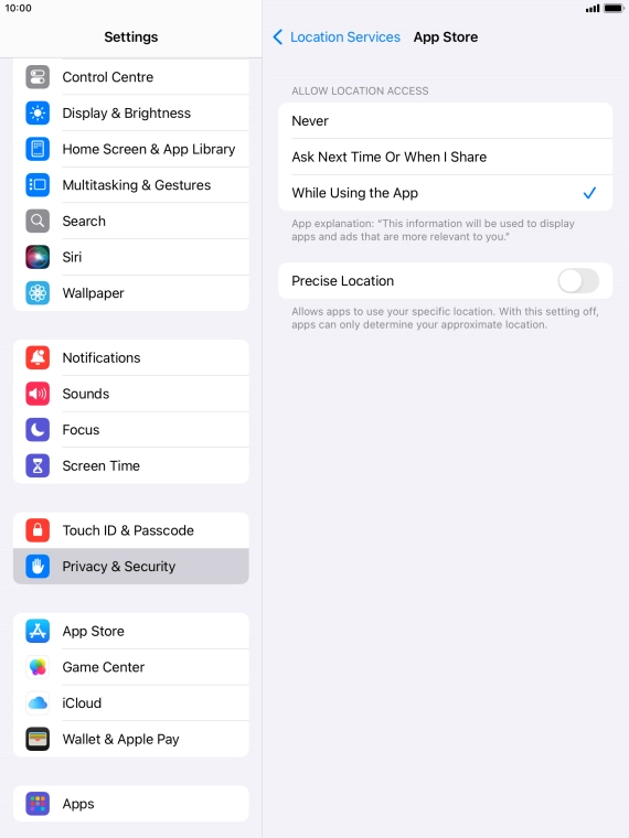 Press the required setting to turn the function on or off. Press the required setting to turn the function on or off.