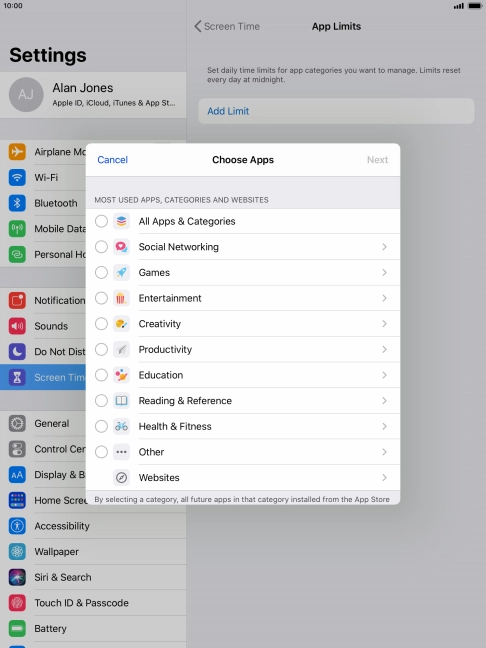 Press the required categories.