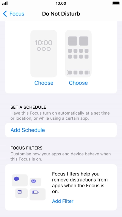 Press Add Schedule and follow the instructions on the screen to select settings for automatic activation of Do Not Disturb.