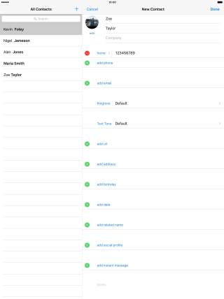 Press the field next to the phone number. Press the field next to the phone number.