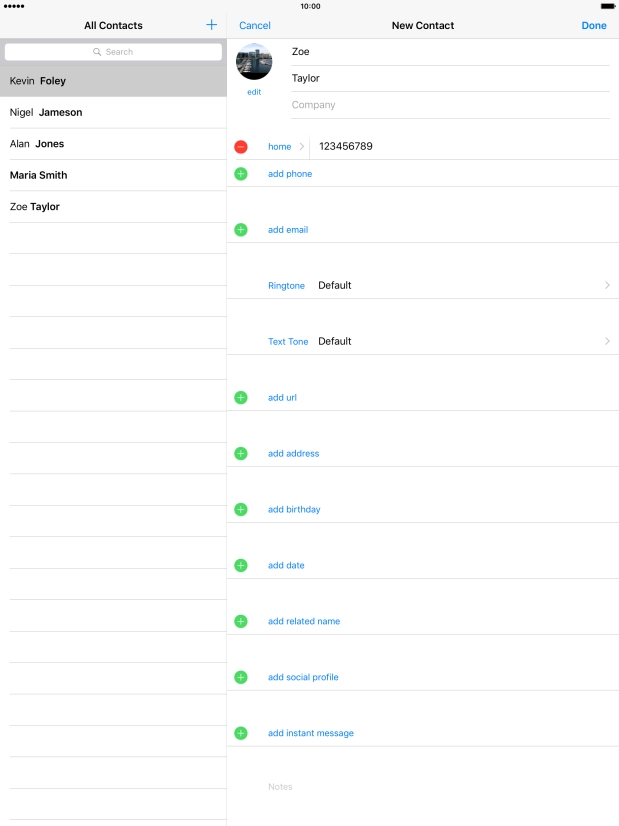 Press the field next to the phone number. Press the field next to the phone number.