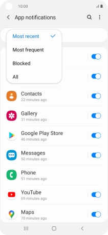 Press the required setting.