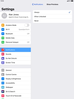 To select notification preview on the lock screen, press Always.