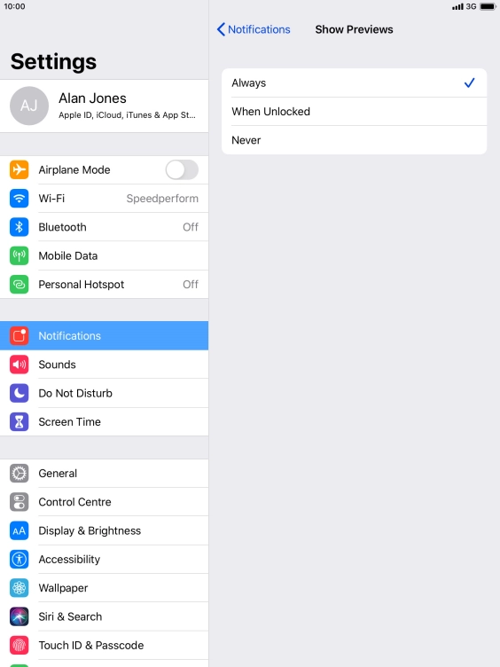 To select notification preview on the lock screen, press Always.