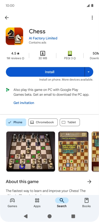 Press Install and follow the instructions on the screen to install the app.