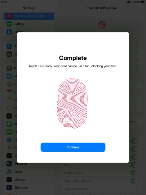 Press Continue. If you haven't previously selected a lock code, key in a code of your own choice twice.