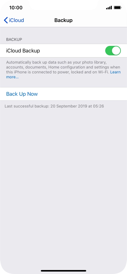 Press Back Up Now and wait while the phone memory is backed up.