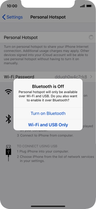 If Wi-Fi is turned on, press Wi-Fi and USB Only.
