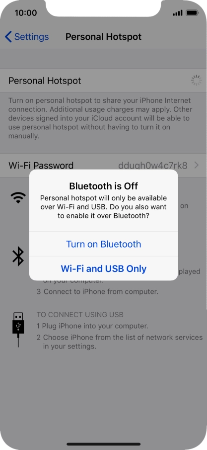 If Wi-Fi is turned on, press Wi-Fi and USB Only.