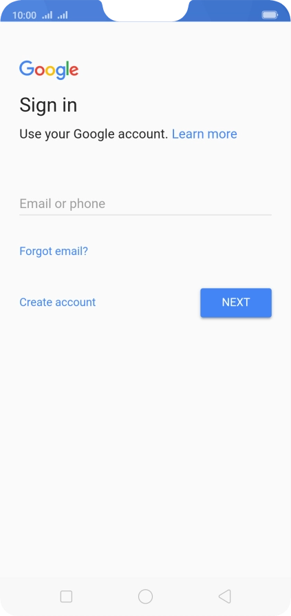 If you don't have a Google account, press Create account and follow the instructions on the screen to create an account.