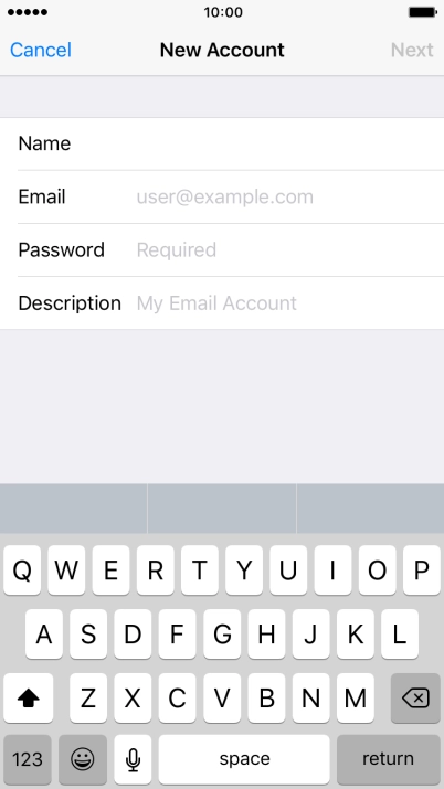 Press Email and key in your email address.