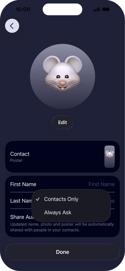 Press the required setting. Press the required setting.