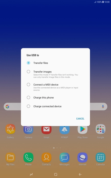 Press Transfer files to turn on the function.